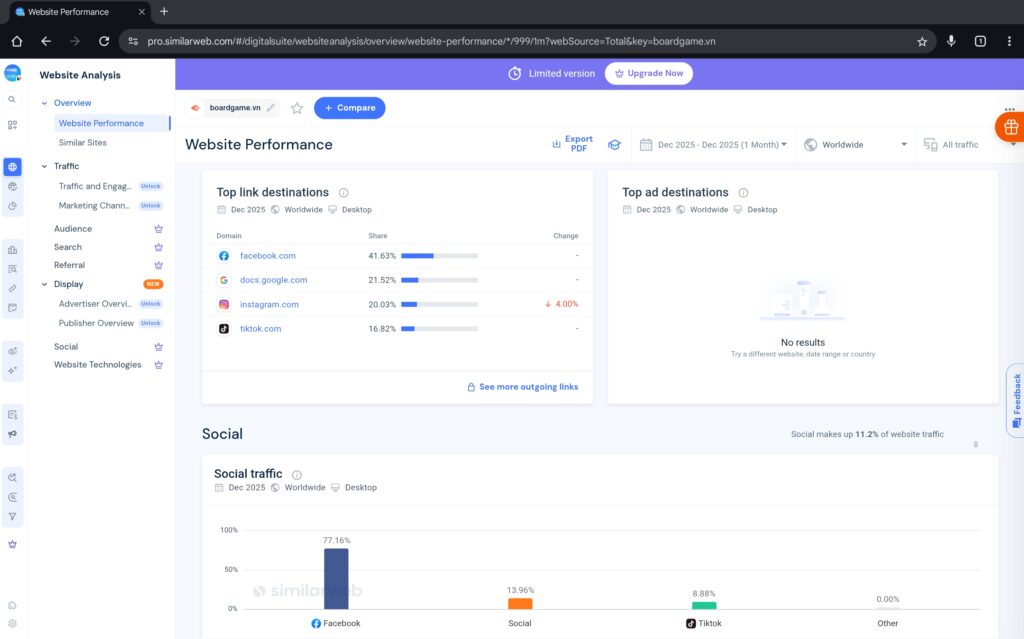 Similarweb social & outgoing traffic